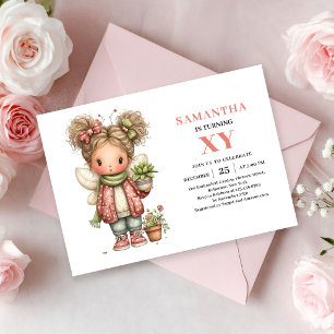 Süße Feen-Mädchen-Geburtstag-Einladung rosa Blumen Einladung