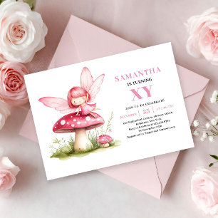 Süße Feen-Mädchen-Geburtstag Rosa Whimsical Einlad Einladung