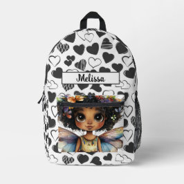 Süße Feen Schwarze Mädchen Herzen Anpassbarer Name Bedruckter Rucksack