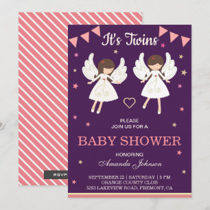 Süße Feen-Zwillinge Mädchen Baby Shower Einladung