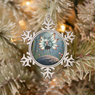 Süße Feenwächterin im magischen Wald Schneeflocken Zinn-Ornament