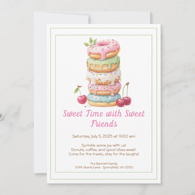 Süße Feier Einladung – Farbige Donuts Party  (Vorderseite)