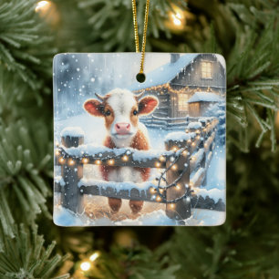 Süße festliche Kuh Weihnachten Personalisiert Keramikornament