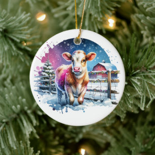 Süße festliche Kuhkarte Weihnachten Personalisiert Keramik Ornament