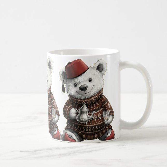Süße Fez-Mütze Teddy im kuscheligen Winterpullover Kaffeetasse (Rechts)