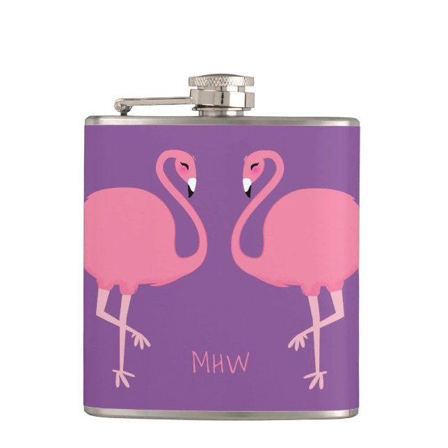 Süße Flamingos individuell monogrammierte Flasche Flachmann (Vorderseite)