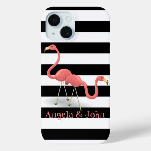 Süße Flamingos, Schwarz, Weiße Streifen Personalis Case-Mate iPhone Hülle