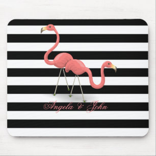 Süße Flamingos, Schwarz, Weiße Streifen Personalis Mousepad