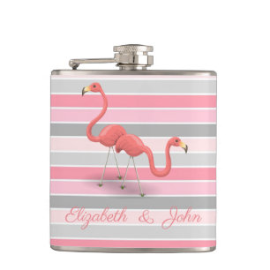 Süße Flamingos, Streifen, Personalisiert Flachmann