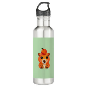 Süße, flauschige Capybara mit Orange   Kawaii Tier Edelstahlflasche