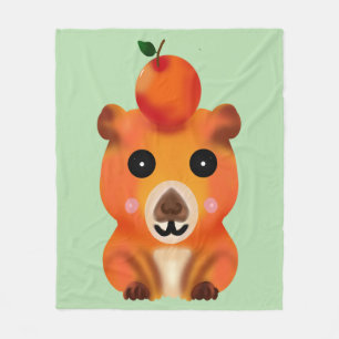 Süße flauschige Capybara mit Orange   Kawaii Tier  Fleecedecke