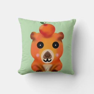 Süße, flauschige Capybara mit Orange   Kawaii-Tier Kissen