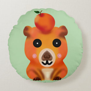 Süße flauschige Capybara mit Orange   Kawaii Tier  Rundes Kissen