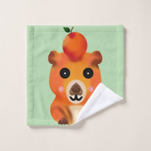 Süße flauschige Capybara mit Orange   Kawaii Tier  Waschlappen