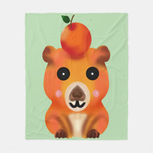 Süße flauschige Capybara mit Orange   Kawaii Tierk Fleecedecke