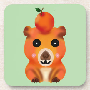 Süße flauschige Capybara mit Orange Kawaii Tierk Getränkeuntersetzer