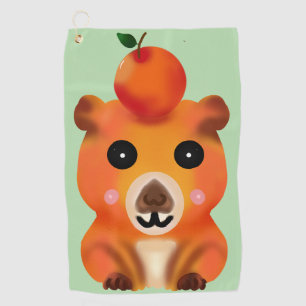 Süße flauschige Capybara mit Orange   Kawaii Tierk Golfhandtuch