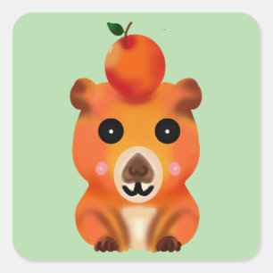 Süße flauschige Capybara mit Orange Kawaii Tierk Quadratischer Aufkleber
