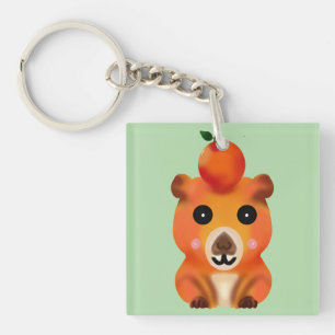 Süße flauschige Capybara mit Orange   Kawaii Tierk Schlüsselanhänger