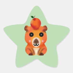 Süße flauschige Capybara mit Orange Kawaii Tierk Stern-Aufkleber
