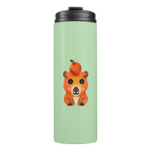 Süße flauschige Capybara mit Orange   Kawaii Tierk Thermosbecher