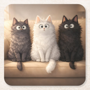Süße flauschige Cartoon-Katzen Launiges Getränk Rechteckiger Pappuntersetzer