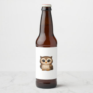 Süße Flauschige Eule Große Augen Cartoon Digitalku Bierflaschenetikett