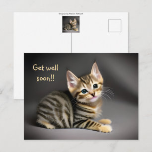 Süße flauschige getigerte Katzenbaby "Werde schnel Postkarte