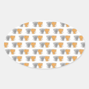 Süße flauschige Kätzchen Illustration Katzen Kunst Ovaler Aufkleber