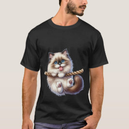 Süße flauschige Katze hängt an einem Seil - Spiele T-Shirt