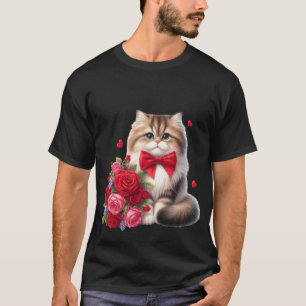 Süße flauschige Katze mit rotem Rosenstrauß Kunst T-Shirt