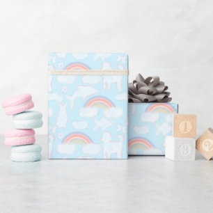 Süße flauschige Wolken in Tierform und Regenbögen Geschenkpapier
