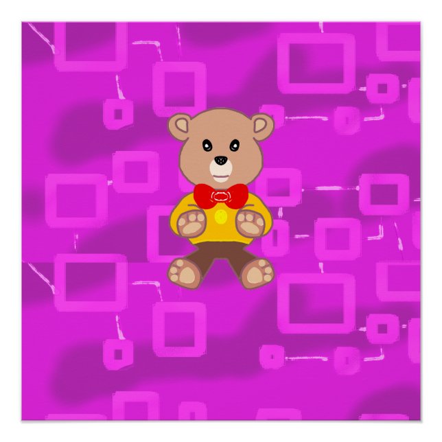 Süße Fliege Teddybär Rosa Geometrisch  Poster (Vorderseite)