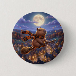 Süße fliegende Hexenbesen Capybara Knopfnadel Button