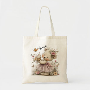 Süße Florale Bären-Illustration mit Cupcake-Anhäng Tragetasche