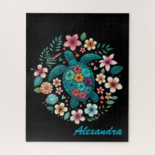 Süße florale Boho-Meeres-Schildkröte mit Namen