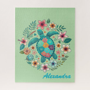  Süße florale Boho-Meeres-Schildkröte mit Namen 