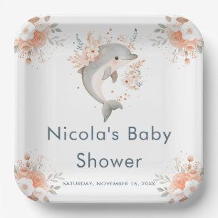 Süße florale Delfin-Baby-Party Pappteller