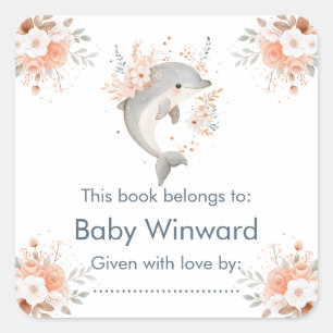 Süße florale Delphin-Baby-Party Quadratischer Aufkleber