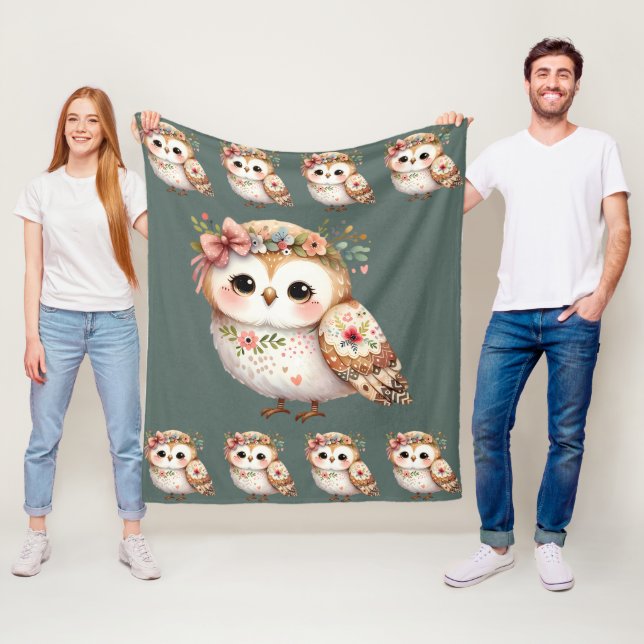 Süße florale Eule mit Schleife Fleecedecke (Beispiel)