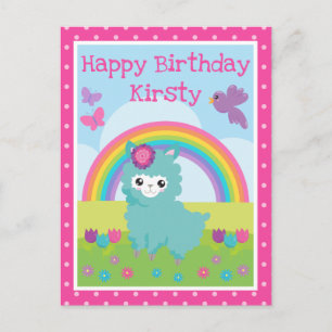 Süße florale Frühlings-Türkis-Lama- und Regenbogen Postkarte
