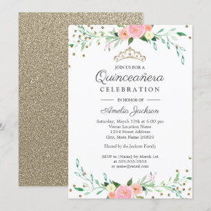 Süße Florale Funken Konfetti Quinceanera Einladung