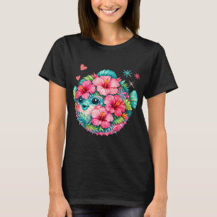 Süße florale Kugelfisch-Hibiskus-Wasserfarbe T-Shirt