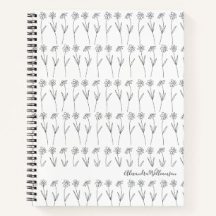 Süße Florale Linienkunst Schwarz-Weiße Personalisi Notizbuch