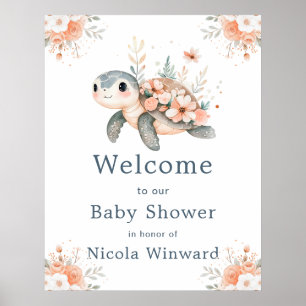 Süße florale Schildkröte Baby Shower Begrüßung Poster