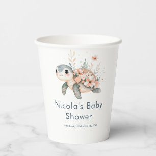 Süße florale Schildkröten-Baby-Party Pappbecher