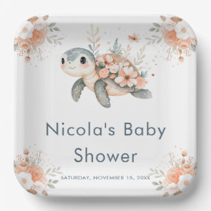 Süße florale Schildkröten-Baby-Party Pappteller