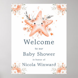 Süße florale Seestern-Baby-Shower-Begrüßung Poster