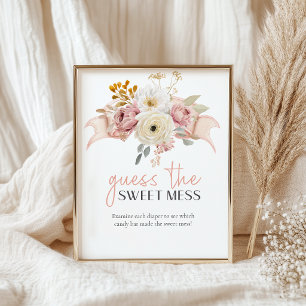 Süße Florale Unordnung Windel Baby Shower Spiel Poster
