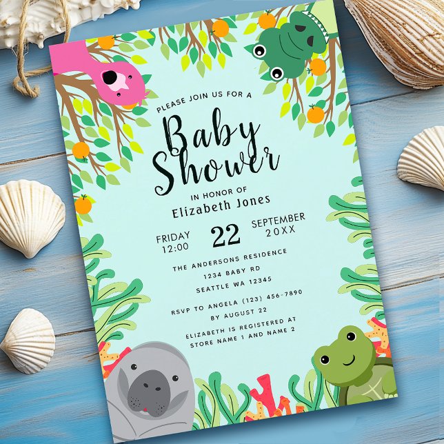 Süße Florida-Tiere Baby Shower Einladung (Von Creator hochgeladen)